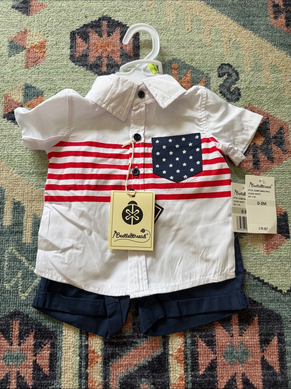 Baby Button-Down Shirt in White with Red Stripes & Navy Star Pocket
